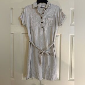 Sonoma Cream Button-Up Shirt Dress with Contrast Buttons